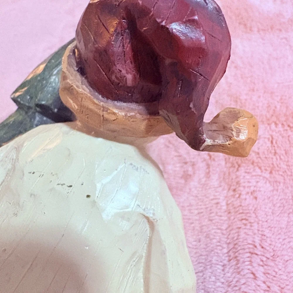 Jolly Snowman With Christmas Tree And Red Hat Resin Like Wood‎ Carved Finish